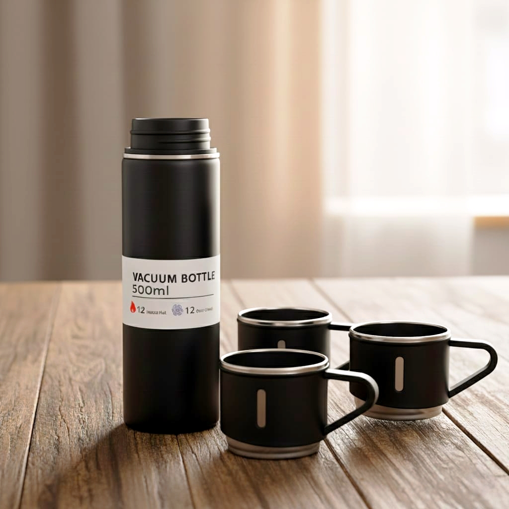 Vacuum Flask Set (500ml) + 3 Steel Cups